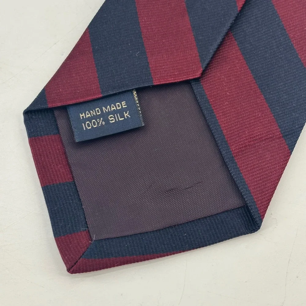 Ferrell Reed Silk Tie Mens OS Navy Burgundy Rep Stripe Handmade Business Preppy